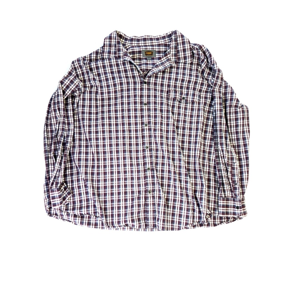 The Foundry Supply Co Mens 4XL Plaid Button Down Shirt Burgundy Navy Cotton